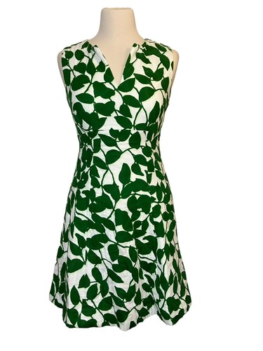 Abito a linea Kate Spade giardino trapuntato foglie piqué verde taglia 2