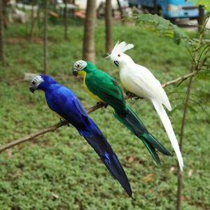 Faux Artificiel Perroquet Réaliste Plumes Oiseau Imitation Garden-Ornament
