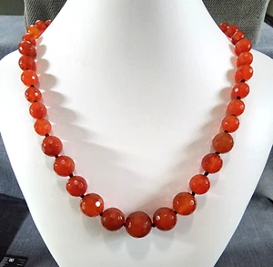 Carnelian Orange Agate Gemstone Faceted Graduated Hand Knotted Bead Necklace 63g - Picture 1 of 5