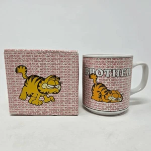 1978 GARFIELD ENESCO WORLD'S GREATEST BROTHER CERAMIC COFFEE MUG NEW BOX VINTAGE - Picture 1 of 3