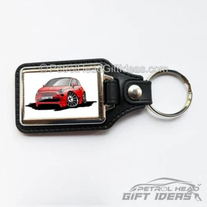 Llavero de cuero sintético elegante con cabeza de gasolina ideas de regalo coche de dibujos animados Fiat 500 Abarth - Imagen 1 de 14