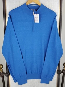 PETER MILLAR NEW $168 Size XL Mens 1/4 Zip Sweater Cotton/Silk Blue Performance - Picture 1 of 15