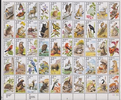 US 1987 22c 2286-2335 American Wildlife Mint Stamp Sheet OG NH - Image 1 of 2