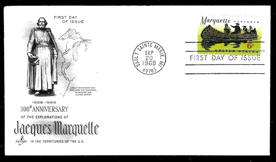 1356 6c Stamp (1968) FATHER MARQUETTE FDC By The Art Craft Cachets    - Image 1 of 1