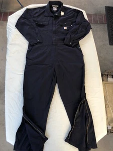 Carhartt FR Navy Blue Cotton Coverall 2X CAT 2 NFPA 2112 Zipper On Sides Of Leg. - Picture 1 of 12