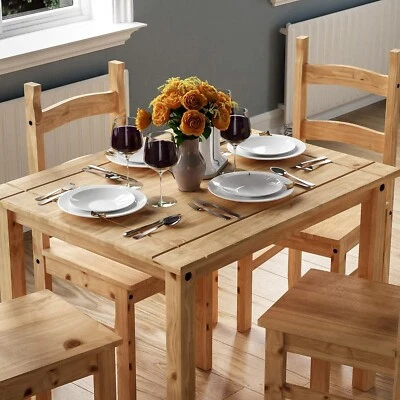 Small Natural Wooden Dining Table And 4 Chairs Set Kitchen Room Rustic Pine - Image 1 of 4