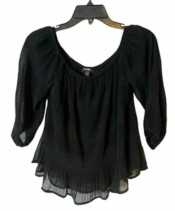 Express Blouse Womens Small Crop Black Flowy Off Shoulder Textured NEW - Picture 1 of 10