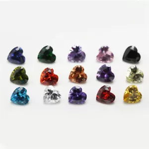 1PCS Per Colors Total 15pcs Size 3x3~10x10mm Heart Shape Loose Cubic Zirconia - Picture 1 of 8