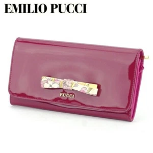 Emilio Pucci Long Wallet Ribbon Pink Gold Patent Leather womens from Japan JP!!! - Picture 1 of 10