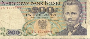 Narodowy Bank Polski 200 Dwiescie Zlotyc Banknote Vintage 1988 UNC. Banknote # 3 - Picture 1 of 2