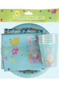 Easter 25 Piece Party Tableware Pack - 6 People Table Cover Napkins Cups Plates - Picture 1 of 1