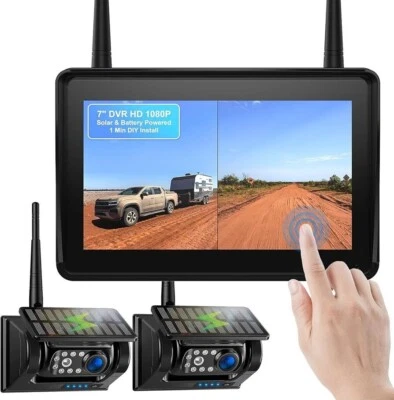 2x 1080P Digital Wireless Solar Backup Camera Magnetic Base 7" DVR Car Monitor - Image 1 of 4