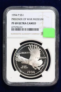 1994-P Proof U.S. Prisoner of War Museum Silver Dollar NGC PF69 UC 4OD6 - Picture 1 of 4