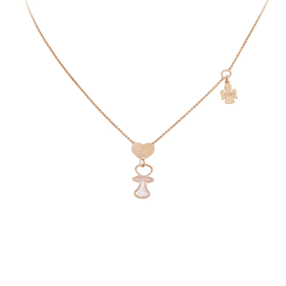 Collana Amen con Cuore Ciuccio e Angelo in Argento 925‰ rosato CCIUR - Immagine 1 di 1