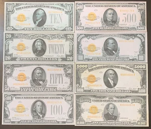 Reproduction Set 1928 Gold Certificates $10-$10,000 Notes USA Read Description!! - Picture 1 of 14
