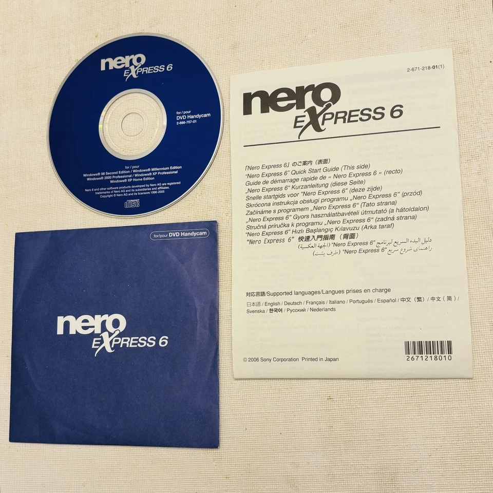 NERO EXPRESS 6 Software CD Multilingual for Win 98 2000 XP for Sony DVD Handycam - Image 1 of 4