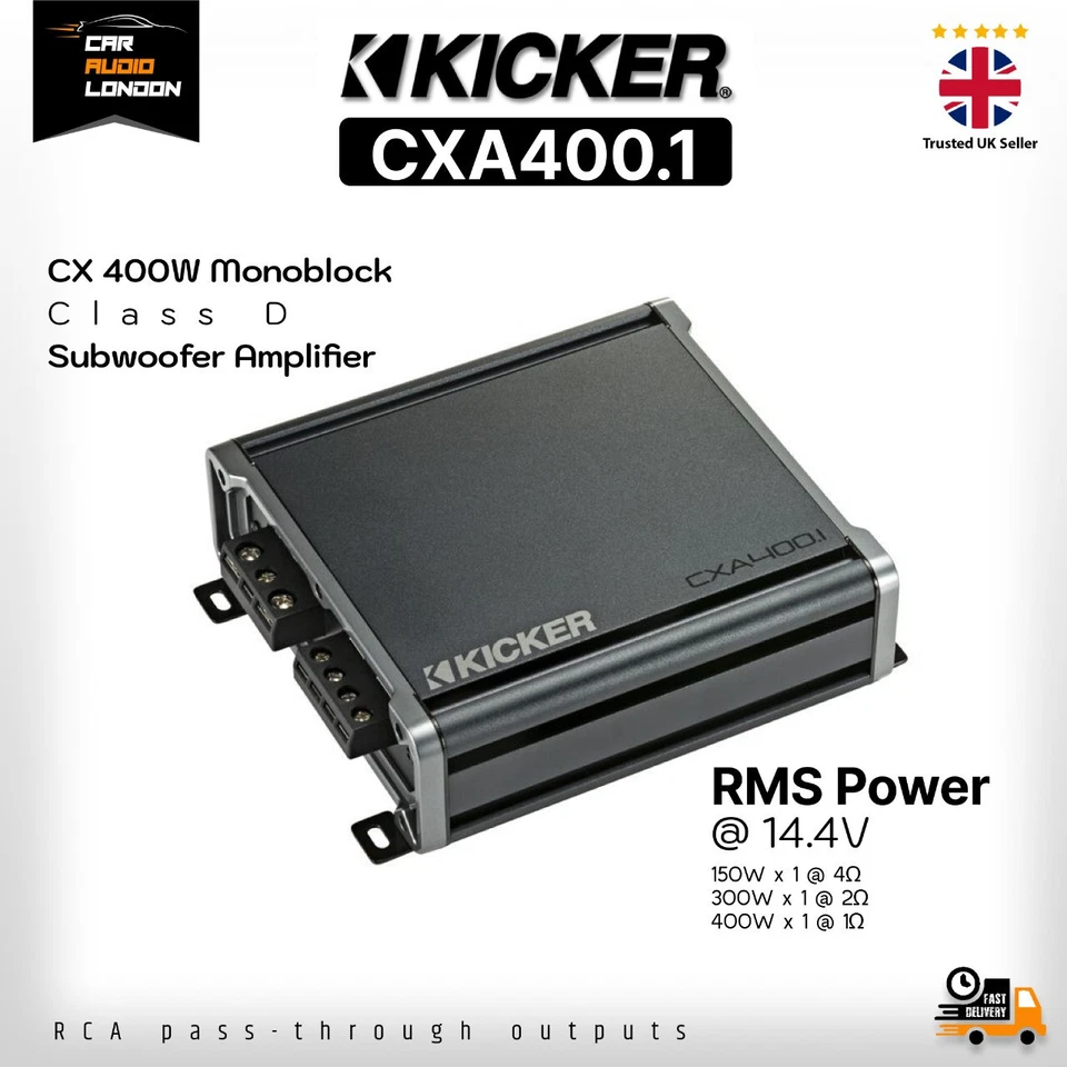 Kicker CX400.1 400W Monoblock Class-D Subwoofer Amplifier, 1-Ohm Stable Amp - Image 1 of 4