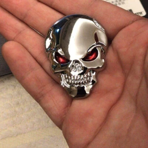 1Pc 3D Silver Metal Skull Bone Emblem Car Body Trunk Badge Sticker Accessories - Picture 1 of 13