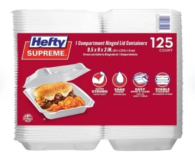 Hefty Supreme Foam Hinged Lid Container, 1-3 Compartment (125 ct.) - Image 1 of 2