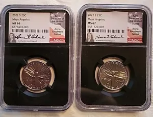 2022 S NGC MS67 & MS66 Maya Angelou Quarter Set- Hand Signed By Treasurer Of US - Picture 1 of 5