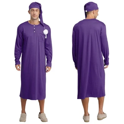 Camisa de noche cómoda para hombre Ropa de dormir manga larga Henley Camisa para dormir con gorra para dormir Foto 1 de 4