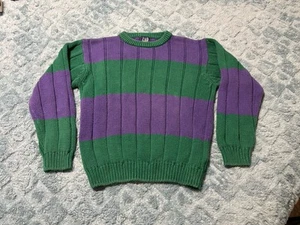 Vintage Gap Sweater Youth Large Tight Knit 80s 90s Y2K Crewneck Green Purple - Picture 1 of 16