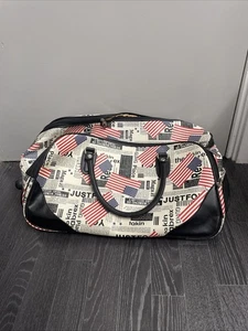 Damen Reisetasche groß Reisetasche Zeitung & amerikanische Flagge Druck mit Rollen - Bild 1 von 6