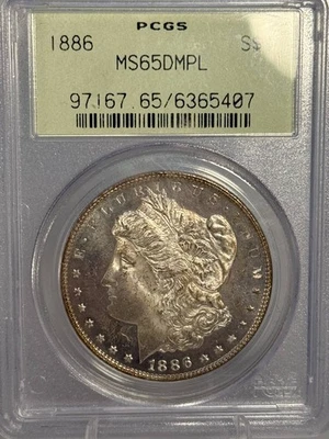 Dólar de plata Morgan 1886 P Pre 21 graduación profesional MS-65 DMPL Foto 1 de 4