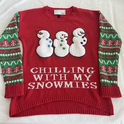 VTG Ugly Christmas Sweater Snowmen Granny Winter USA Size Large 3D - Image 1 of 4