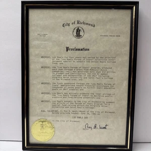 Lou Rawls Estate LOU RAWLS DAY CITY OF RICHMOND, VIRGINIA PROCLAMATION LETTER - Picture 1 of 5