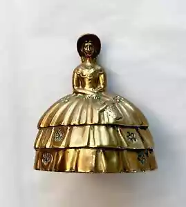 BRASS HAND BELL SHAPED AS A DECORATIVE LADY CRINOLINE FIGURE MADE IN ENGLAND - Picture 1 of 7
