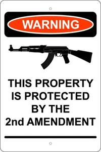 ADVERTENCIA, PROPIEDAD PROTEGIDA POR LA 2a ENMIENDA, SIGNO DE ALUMINIO 8""X12"", 9MM, PISTOLA - Imagen 1 de 2