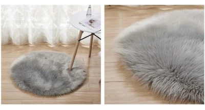 Almohadilla redonda suave peluda piel lisa lisa mullida alfombras alfombras dormitorio Foto 1 de 4
