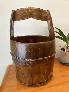 Antique 19th Century Wooden Chinese Water / Rice Bucket Large Hand-Made - Picture 1 of 11