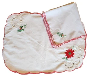 Manteles individuales vintage Poinsetta bordados con servilletas a juego 4 cada uno - Imagen 1 de 11