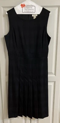 barneys new york wool dress black 44 A line Black Blue Watch Pattern Pleats - Image 1 of 4
