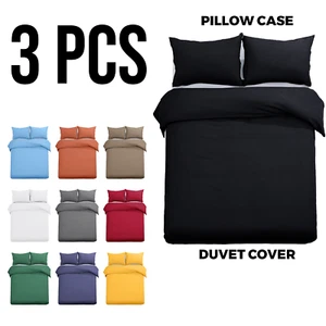 3 Piece Duvet Cover Quilt Covers Plain Bedding Set Single Double Super King Size - Picture 1 of 79