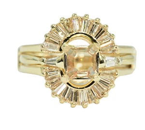 14k Gold Natural Baguette Diamond Ring Guard & Matching Nat. Diamond Center Ring - Picture 1 of 19