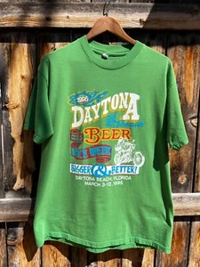 Vintage XL 1995 Daytona Bike Week Green Double Sided Shirt Beer Single Stitch - Picture 1 of 10