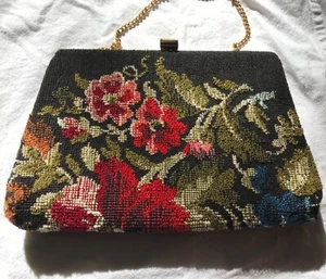 Vintage 50's retro carpet bag handbag floral purse chain clutch glam - Picture 1 of 14
