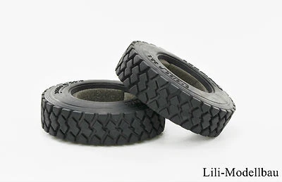 Reifen schmal mit Geländeprofil 2 Stück für Tamiya LKW 1:14, Lesu S-1213 - Bild 1 von 4