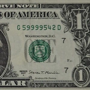 Quad Note 4 IN-A-ROW $1 Dollar Bill G59999542D Fancy Serial Number (B310) + FS - Picture 1 of 4