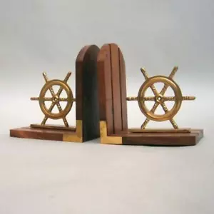 NAUTICAL MARINE Navegación Estilo ENVÍO RUEDA SUJETALIBROS Madera y Latón CON DEFECTOS - Imagen 1 de 1
