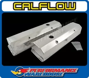 Fabricated Aluminium SBC Tall Flat Top Valve Covers, Long Bolt Style, with Holes - Picture 1 of 3