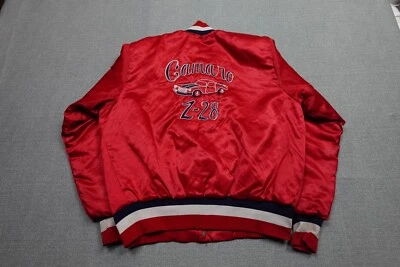 Vintage Chain Stitch Jacket Mens Large Red Camaro Z-28 Satin Coat Swingster 80s - Image 1 of 4