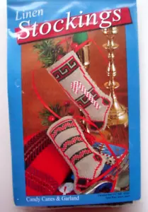 Leinen Weihnachten Mini Strümpfe Zuckerstange & Girlande gezählt Kreuzstich Set - Bild 1 von 2
