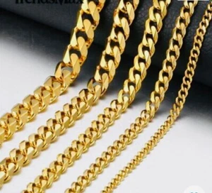 18k Gold Filled Necklace Cuban Curb Chain 6-34" inch Men women 3-11mm - Picture 1 of 9