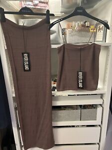 Brown River Island Pencil Skirt And Top Co-ord Size 8-12 Bnwt Rrp £45