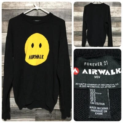 Suéter masculino Forever 21 X Airwalk pulôver preto amarelo gola redonda M7 - Imagem 1 de 4