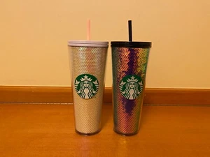 Brand New Starbucks 2020 Holiday Sequins Cold Cup 24oz Tumbler Set - Picture 1 of 5